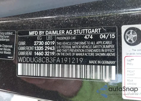 2015 Mercedes-Benz S 550 from USA, damaged, VIN WDDUG8CB3FA191219